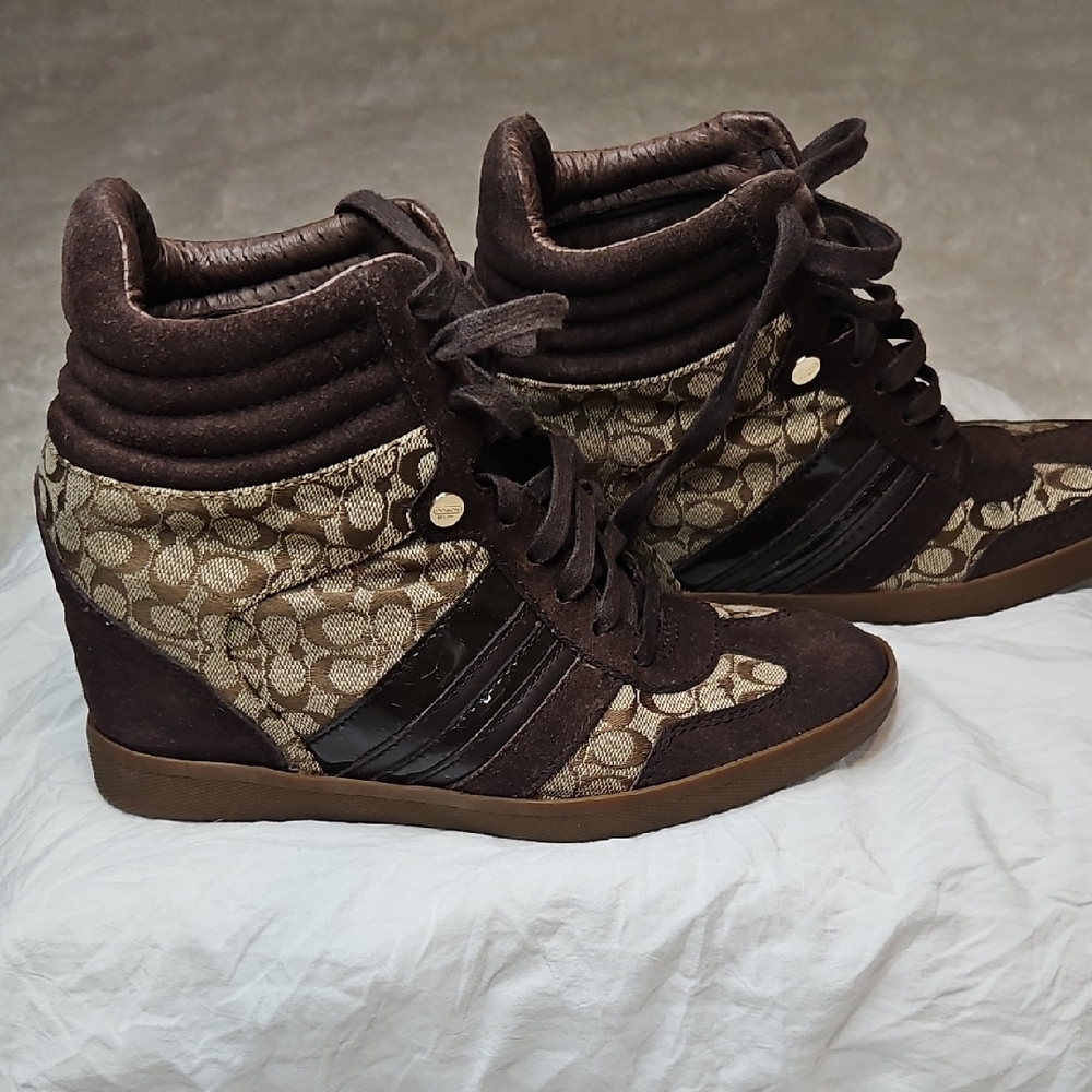 Coach Brown and Cream Women's High-Top Sneakers